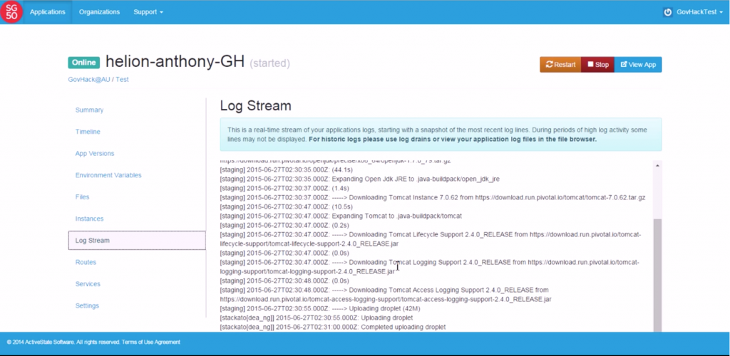 hp helion dev platform logs