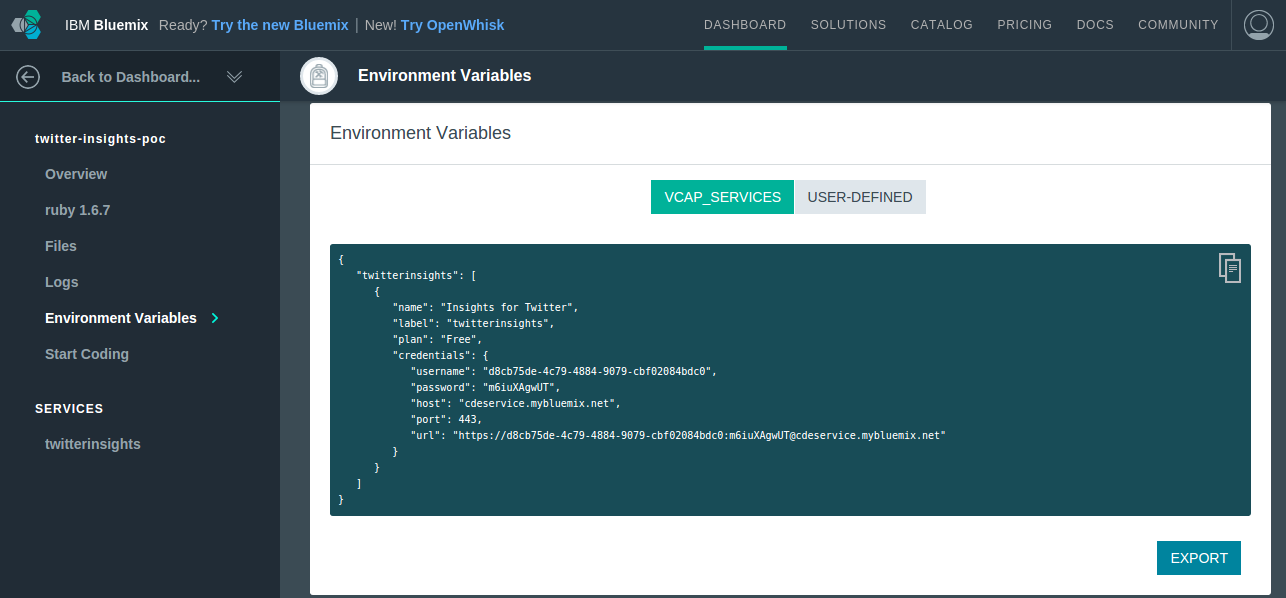 Using the Bluemix Insights for Twitter Service with a Rails App