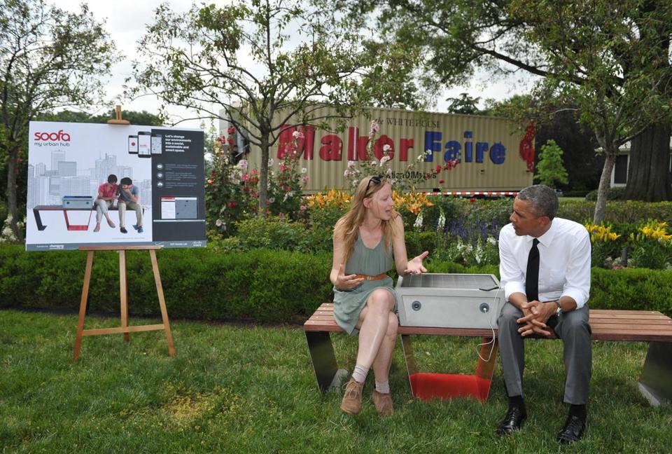 Smart bench and President Obama in Boston. Source: AFP/Getty Images
