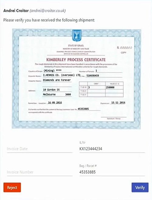 Everledger Blockchain Kimberly Process Certificate v3