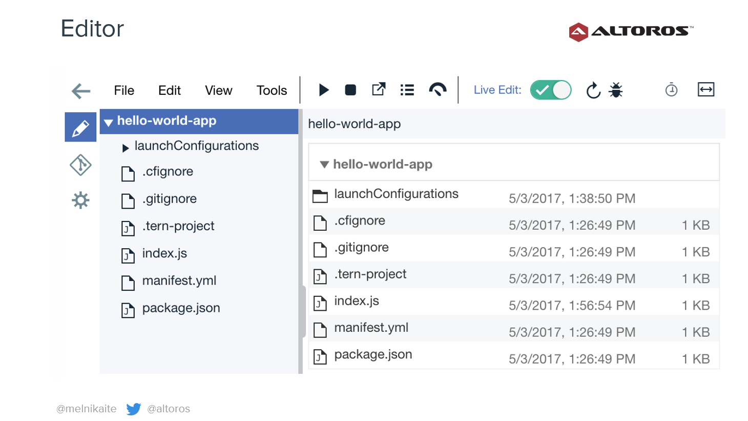 CF Summit 2017 Silicon Valley Bluemix Live Edit Sync Nodejs editor