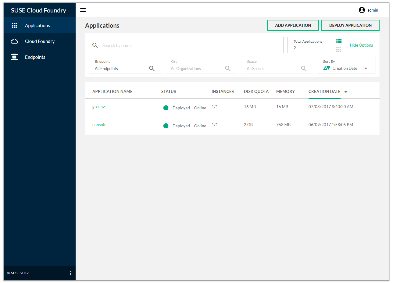 CAB call Cloud Foundry Web User Interface November 2017 SUSE
