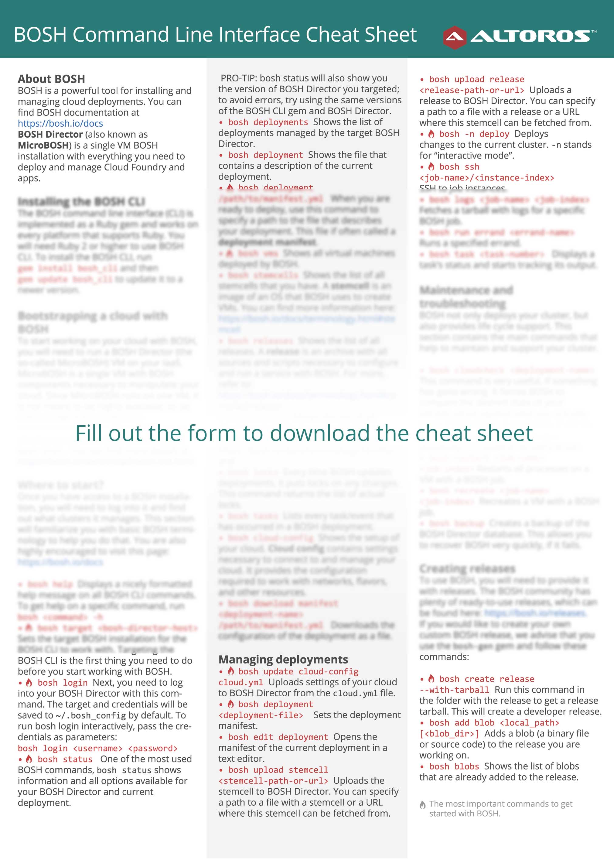 bosh cli cheat sheet